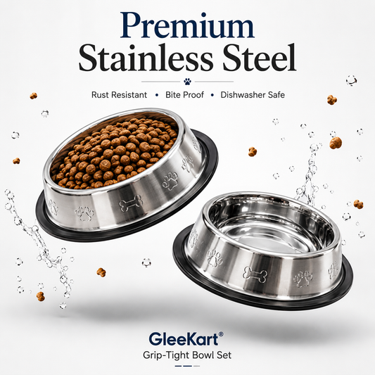 GleeKart® Grip-Tight Stainless Steel Pet Bowl - Set of 2