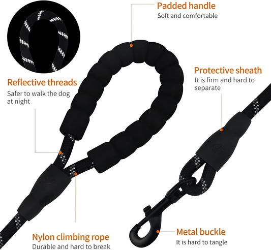 GleeKart® Reflective Rope Dog Leash – Padded Handle, 360° Metal Clasp, 5 ft | For Small, Medium & Large Dogs